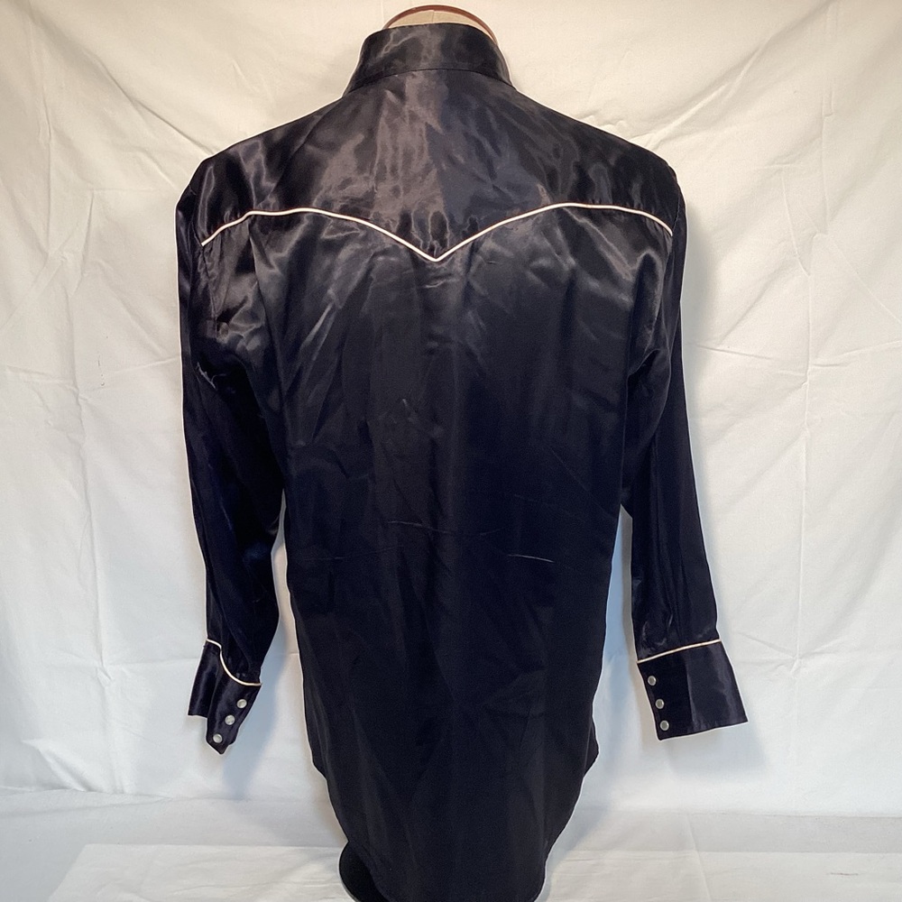 Vintage Western Wear by Texson Men's Black Satin Shirt with Embroidery Roses - Picture 7 of 16